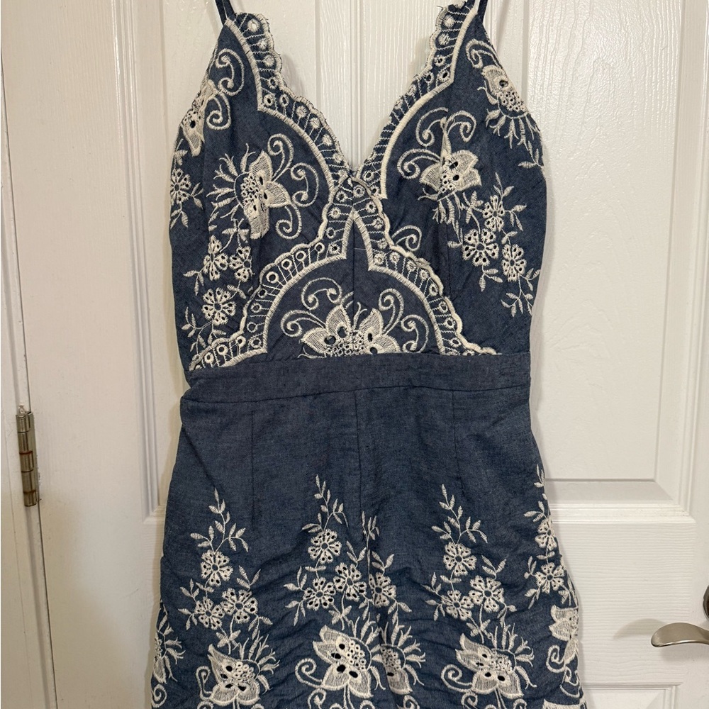Blue and Cream Embroidered Dress